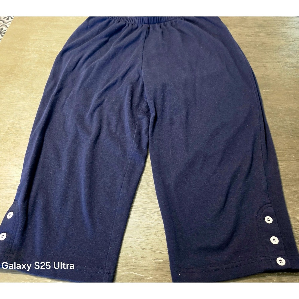Cathy Daniels Navy Blue Casual Pants Size Large Button Detail Cropped Summer